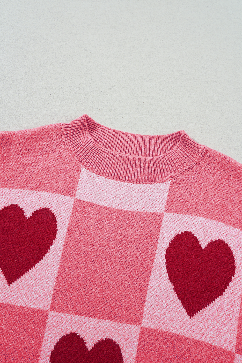 Pink Plus Size Love Heart Block Mock Neck Sweater Valentine Dear-Lover Dropshipping